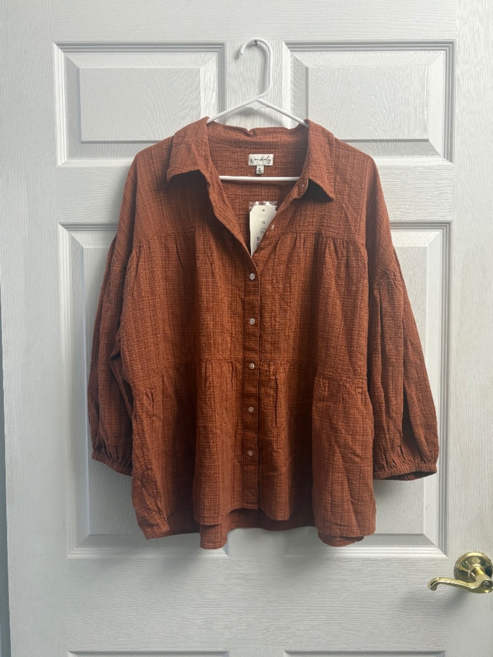 Women's Wonderly Burnt Orange Tiered Flowy Blouse